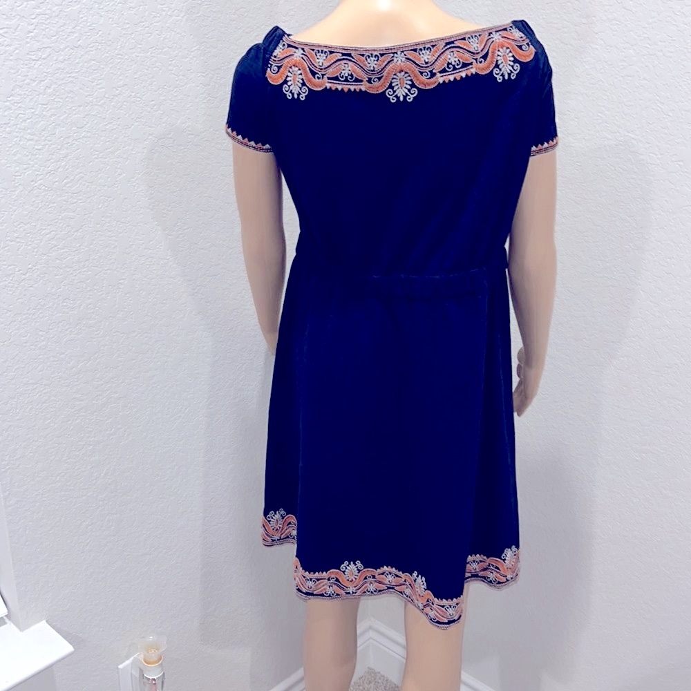 Tory Burch Navy and Coral Embroidered Dress - Picture 4 of 8